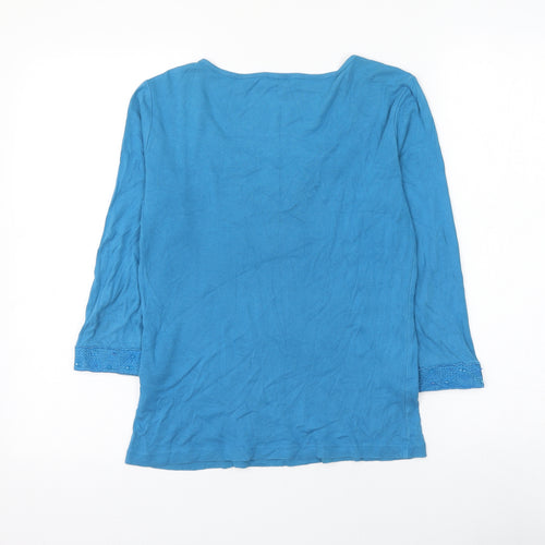 Per Una Womens Blue Cotton Basic Blouse Size 10 Scoop Neck