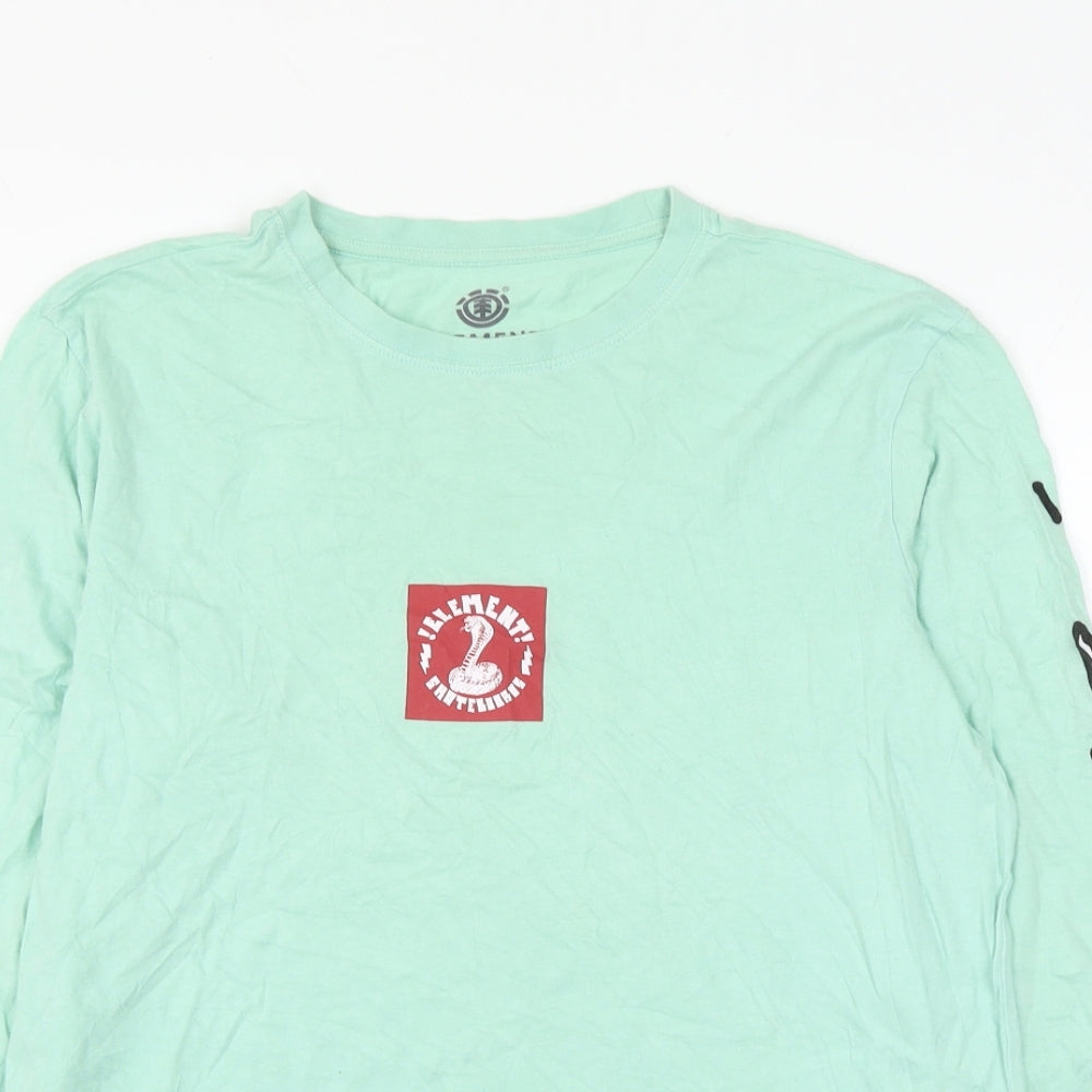 Element Mens Green Cotton T-Shirt Size S Round Neck