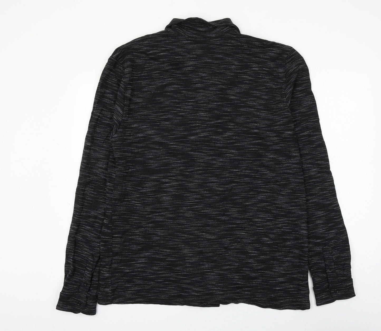 BoohooMAN Mens Black Striped Cotton Button-Up Size M Collared Button