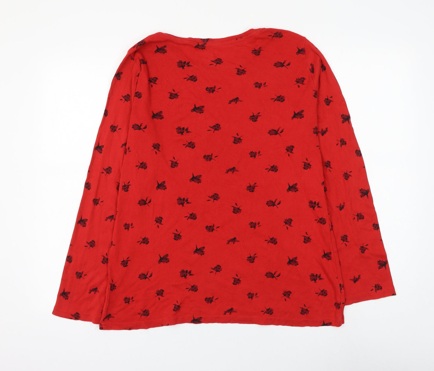 Peacocks Womens Red Floral Polyester Basic T-Shirt Size 22 Round Neck