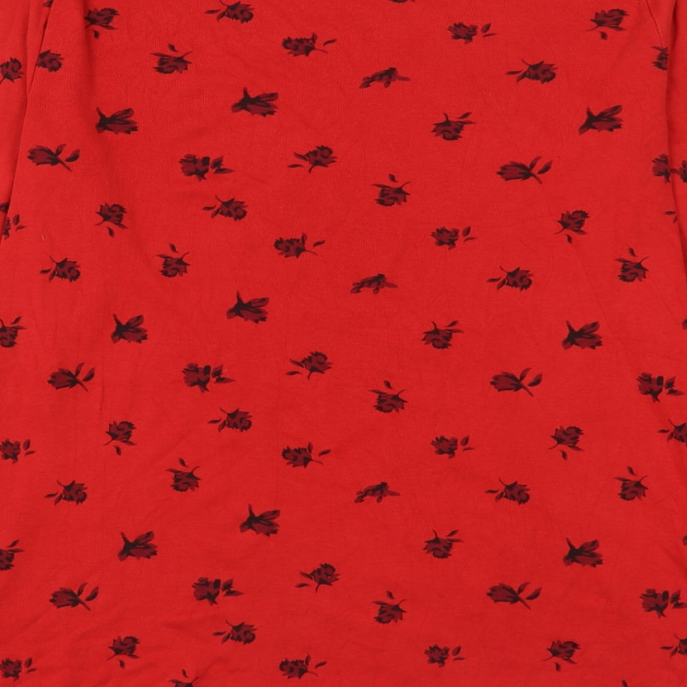 Peacocks Womens Red Floral Polyester Basic T-Shirt Size 22 Round Neck