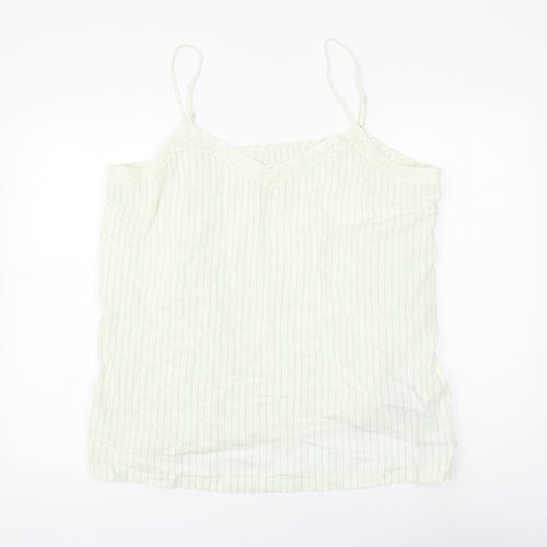 Marks and Spencer Womens White Striped Viscose Basic Tank Size 22 V-Neck