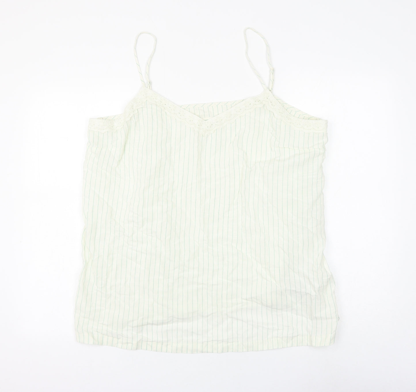 Marks and Spencer Womens White Striped Viscose Basic Tank Size 22 V-Neck