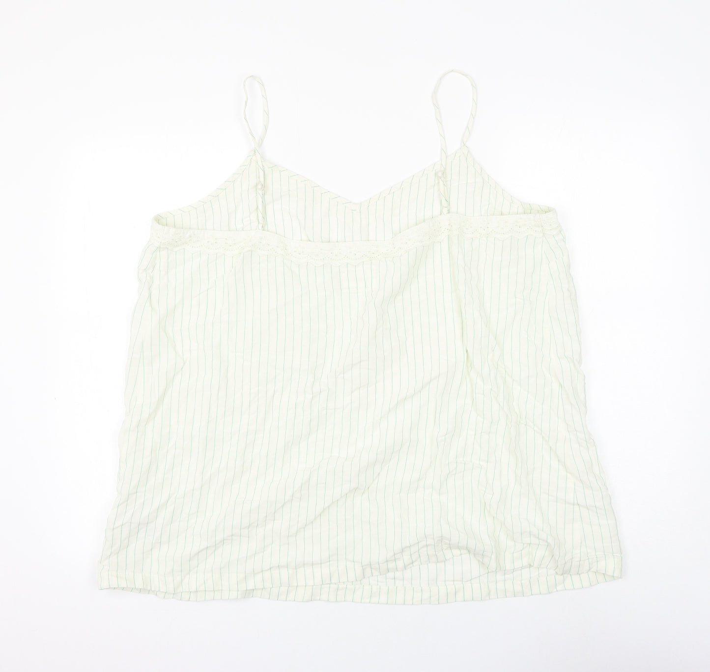 Marks and Spencer Womens White Striped Viscose Basic Tank Size 22 V-Neck