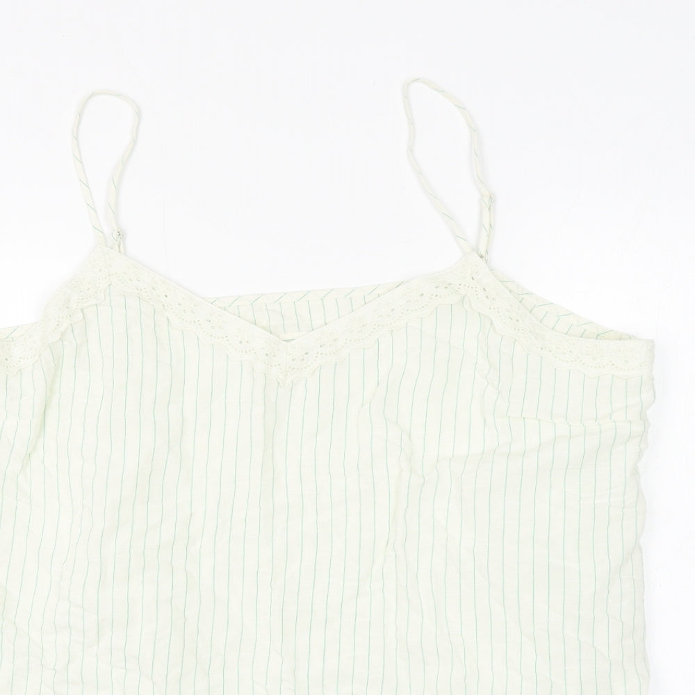 Marks and Spencer Womens White Striped Viscose Basic Tank Size 22 V-Neck