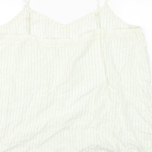 Marks and Spencer Womens White Striped Viscose Basic Tank Size 22 V-Neck