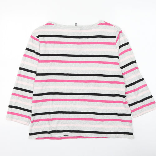 Laura Ashley Womens Grey Striped Cotton Basic T-Shirt Size 14 Round Neck