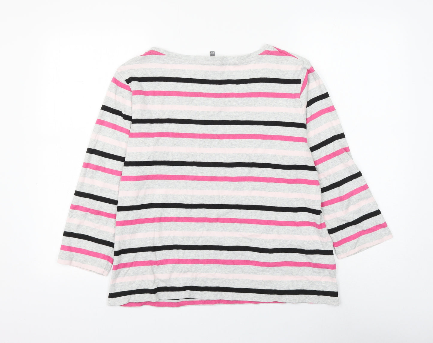 Laura Ashley Womens Grey Striped Cotton Basic T-Shirt Size 14 Round Neck