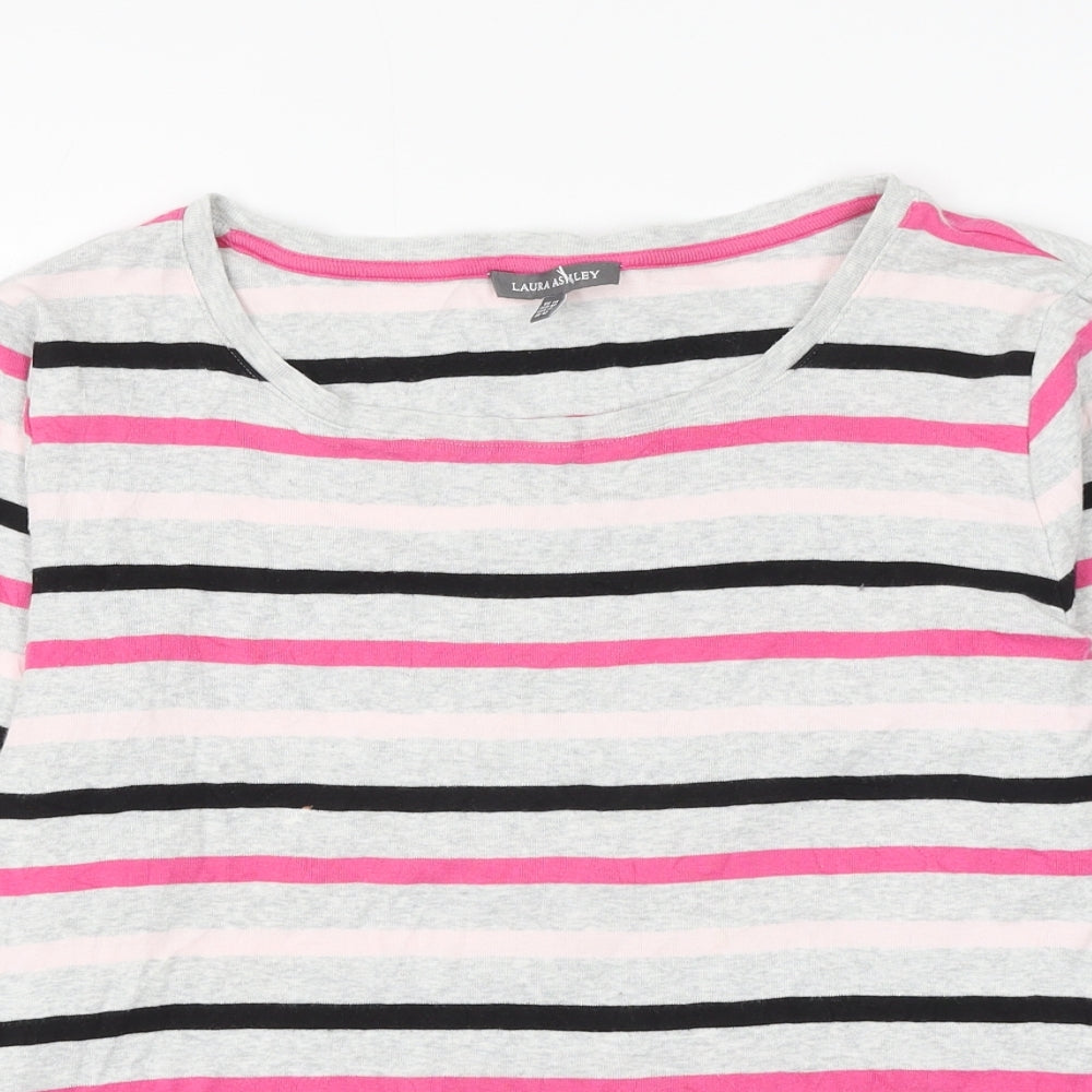 Laura Ashley Womens Grey Striped Cotton Basic T-Shirt Size 14 Round Neck