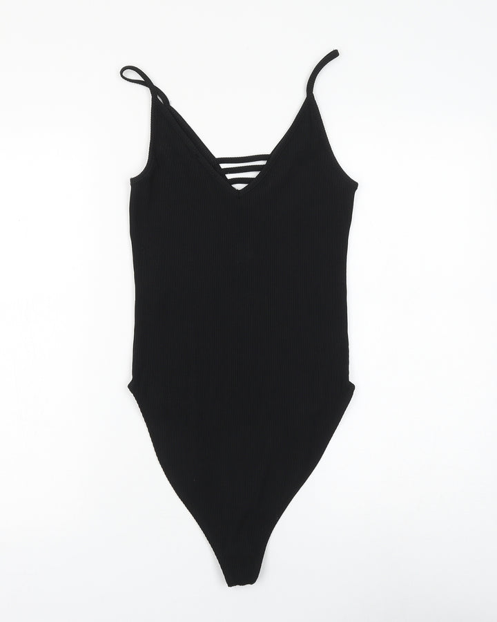 newloo Womens Black Polyester Bodysuit One-Piece Size 10 Snap