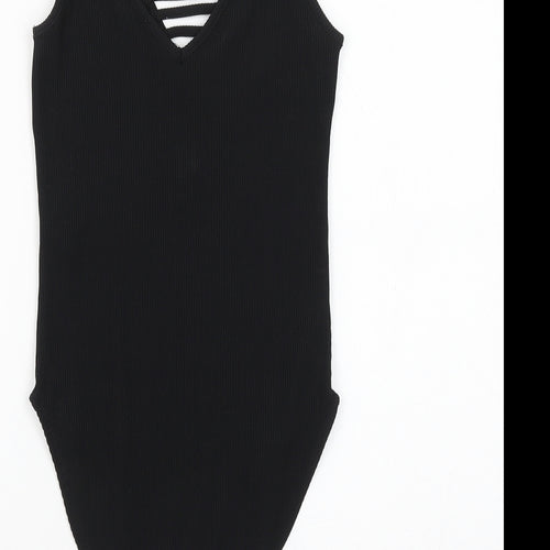 newloo Womens Black Polyester Bodysuit One-Piece Size 10 Snap