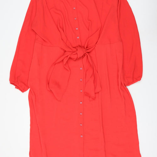 Marks and Spencer Womens Red Polyester Shirt Dress Size 20 Collared Button - Knot Front
