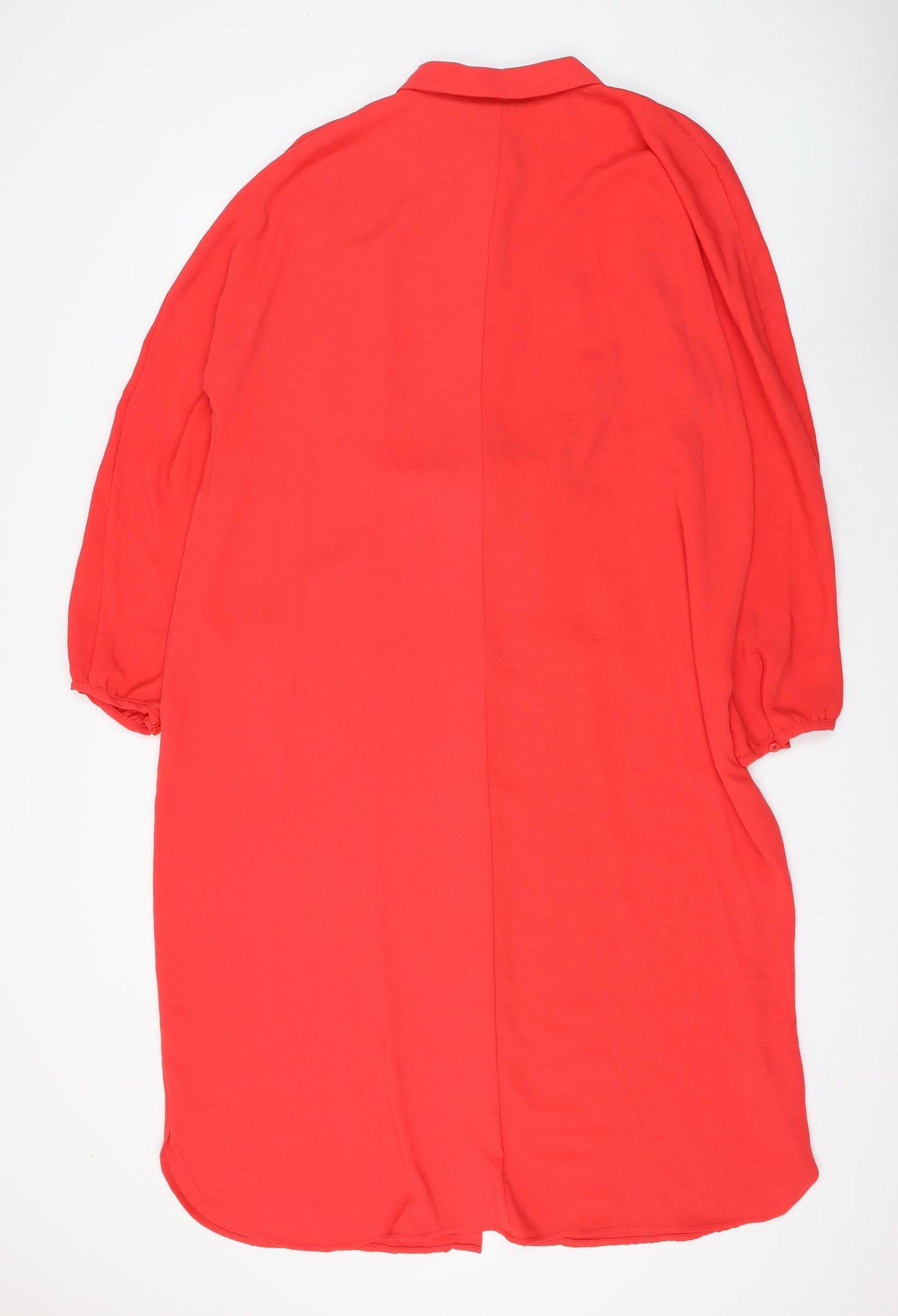 Marks and Spencer Womens Red Polyester Shirt Dress Size 20 Collared Button - Knot Front