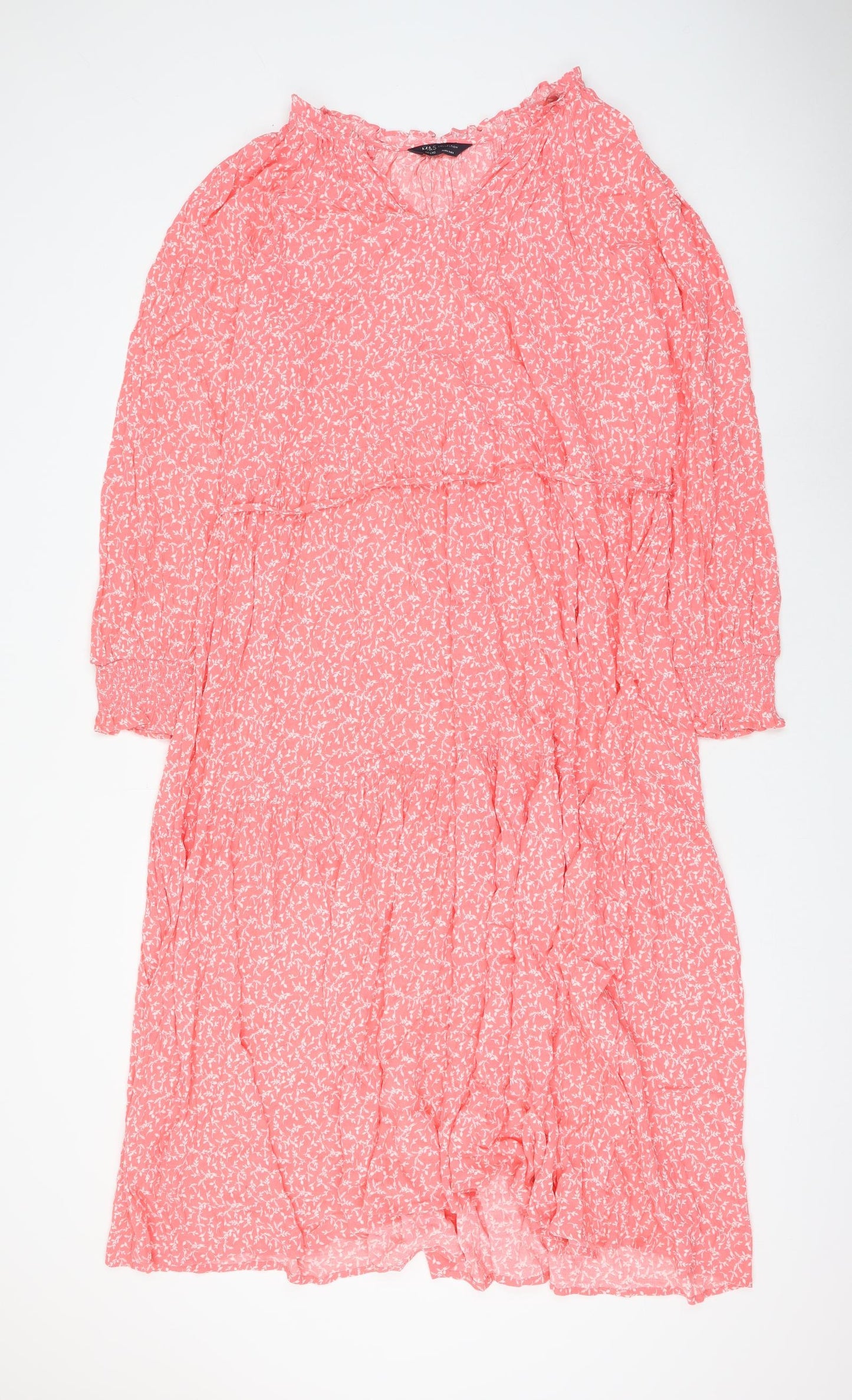 Marks and Spencer Womens Pink Floral Viscose Maxi Size 24 V-Neck Tie
