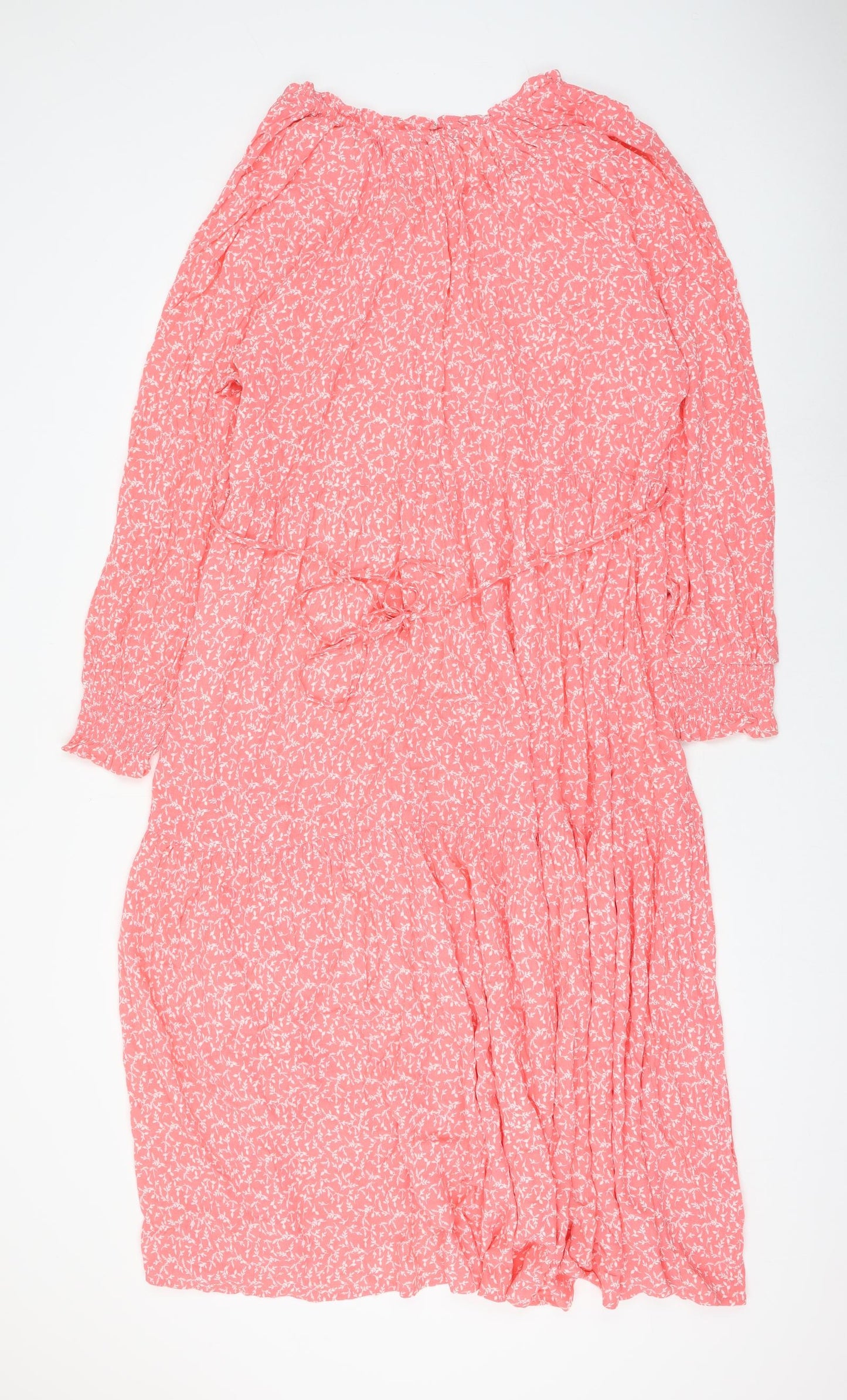 Marks and Spencer Womens Pink Floral Viscose Maxi Size 24 V-Neck Tie