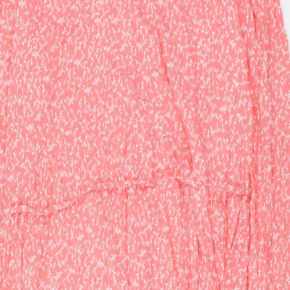 Marks and Spencer Womens Pink Floral Viscose Maxi Size 24 V-Neck Tie
