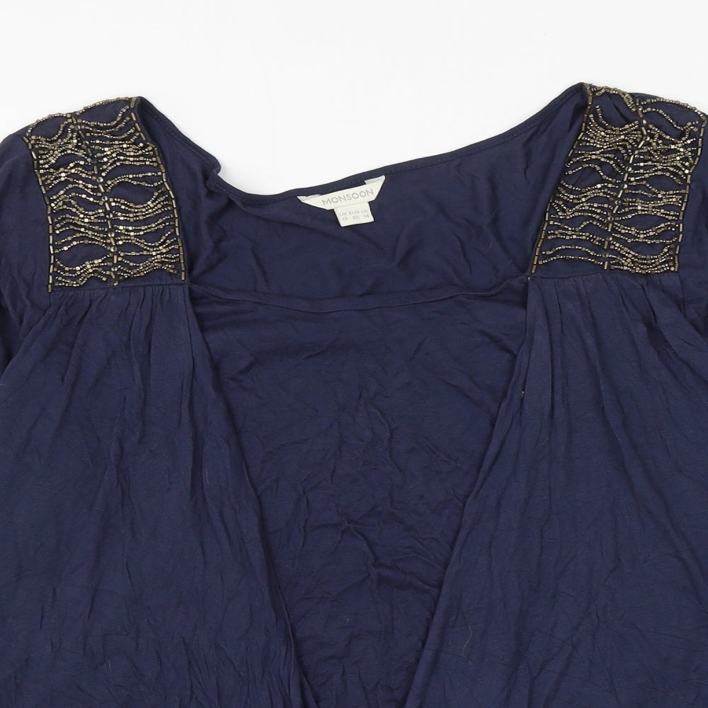 Monsoon Womens Blue Viscose Basic Blouse Size 18 Square Neck