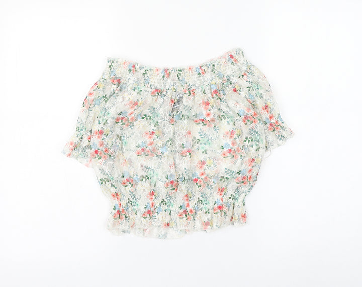 New Look Womens White Floral Polyester Cropped Blouse Size 12 Round Neck