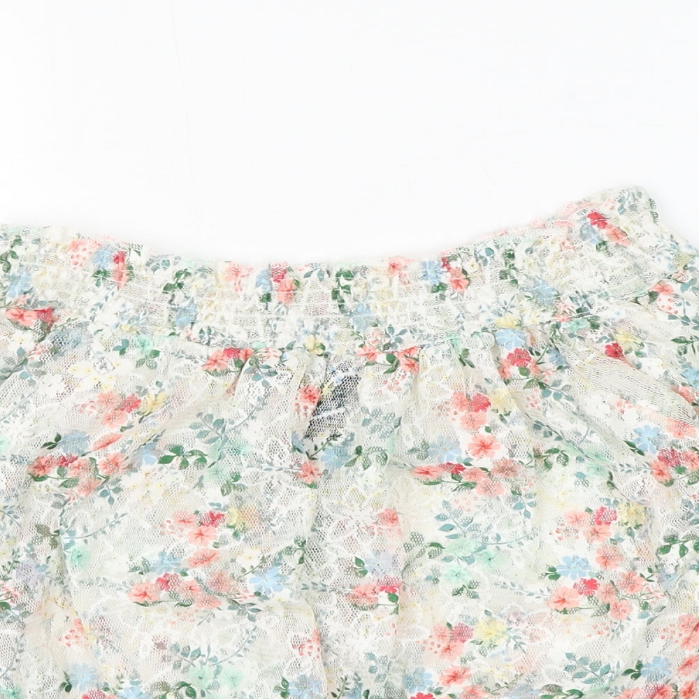 New Look Womens White Floral Polyester Cropped Blouse Size 12 Round Neck