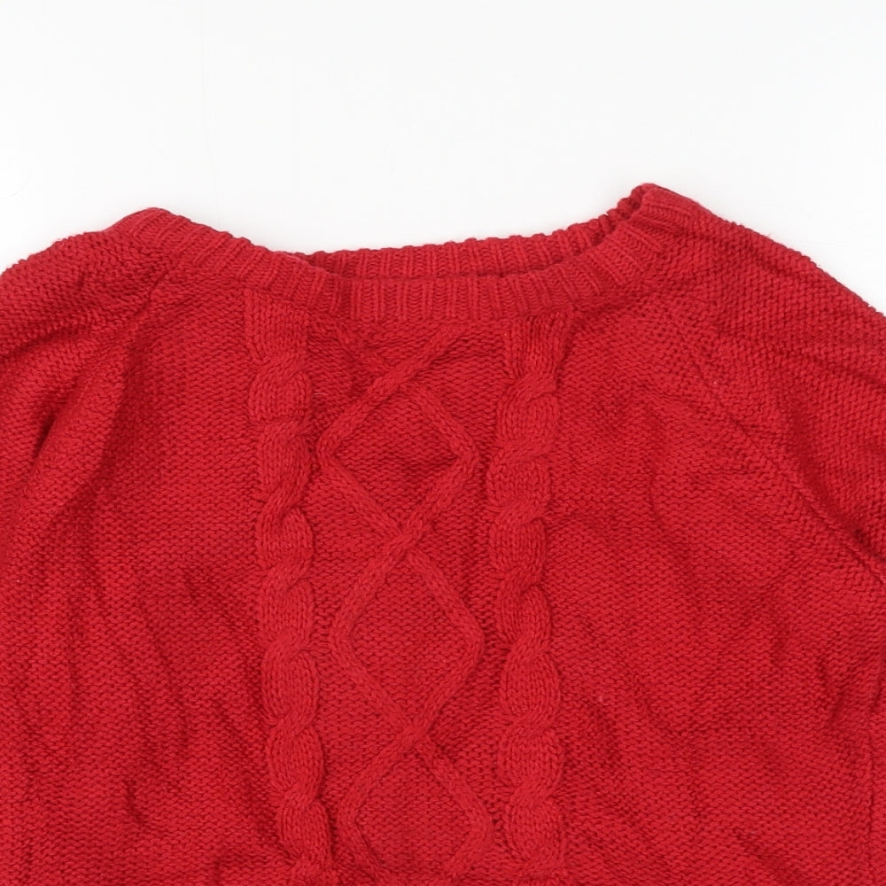 Miss Evie Girls Red Round Neck Acrylic Pullover Jumper Size 10-11 Years Pullover