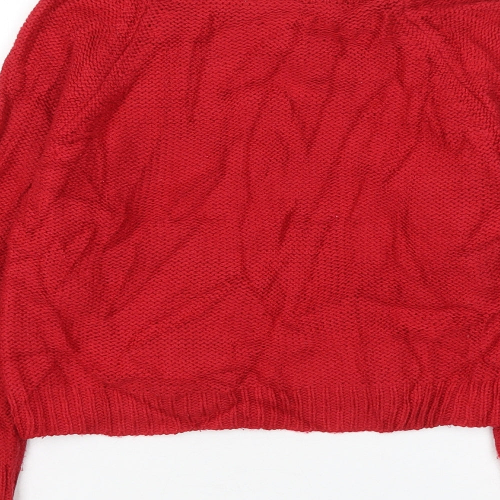 Miss Evie Girls Red Round Neck Acrylic Pullover Jumper Size 10-11 Years Pullover