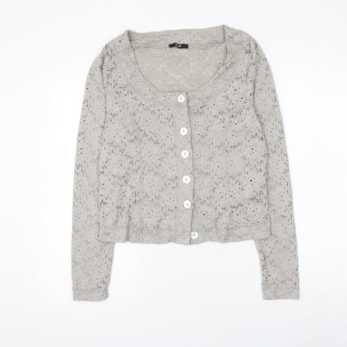 Yest Womens Grey Scoop Neck Floral Viscose Cardigan Jumper Size M