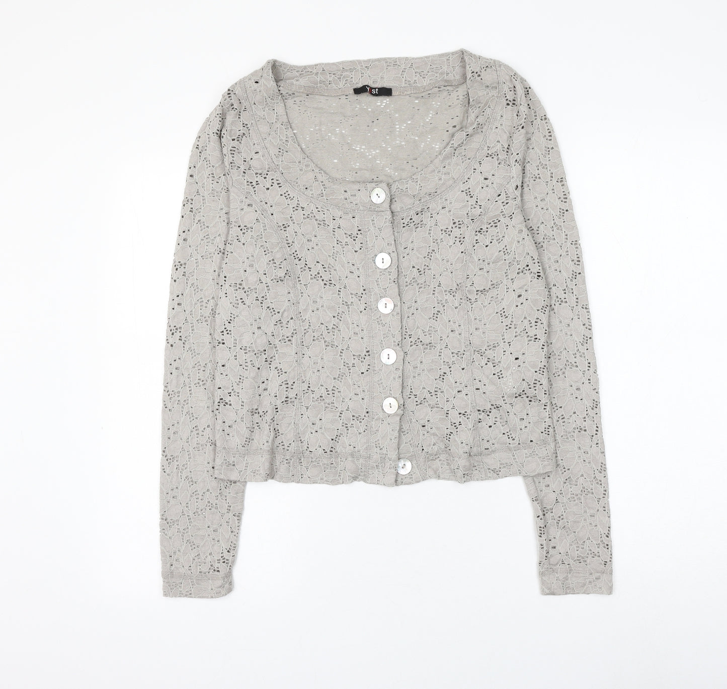 Yest Womens Grey Scoop Neck Floral Viscose Cardigan Jumper Size M
