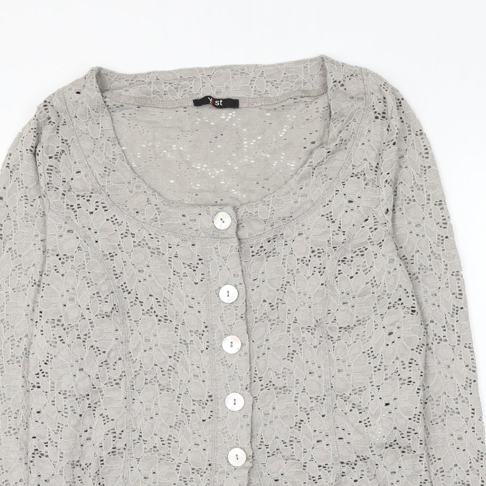 Yest Womens Grey Scoop Neck Floral Viscose Cardigan Jumper Size M