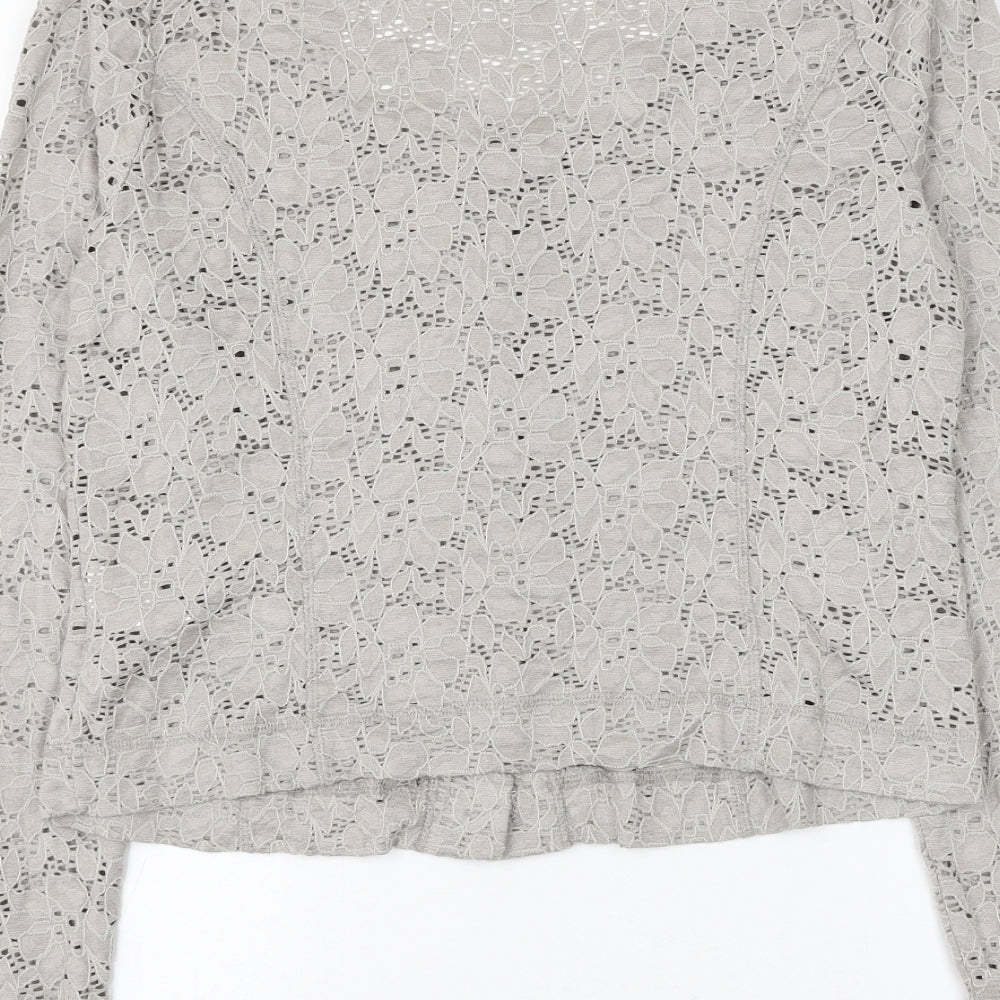 Yest Womens Grey Scoop Neck Floral Viscose Cardigan Jumper Size M