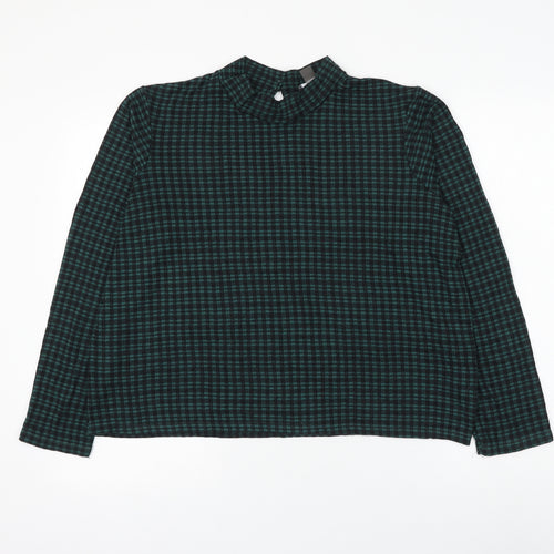 Primark Womens Green Mock Neck Check Polyester Pullover Jumper Size 18 - Size 18-20