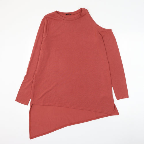 River Island Womens Red Round Neck Polyester Pullover Jumper Size 10 - Cold Shoulder Asymmetric