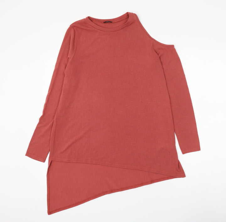 River Island Womens Red Round Neck Polyester Pullover Jumper Size 10 - Cold Shoulder Asymmetric
