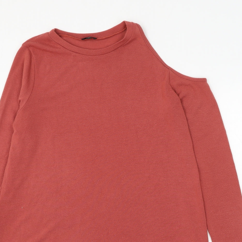 River Island Womens Red Round Neck Polyester Pullover Jumper Size 10 - Cold Shoulder Asymmetric