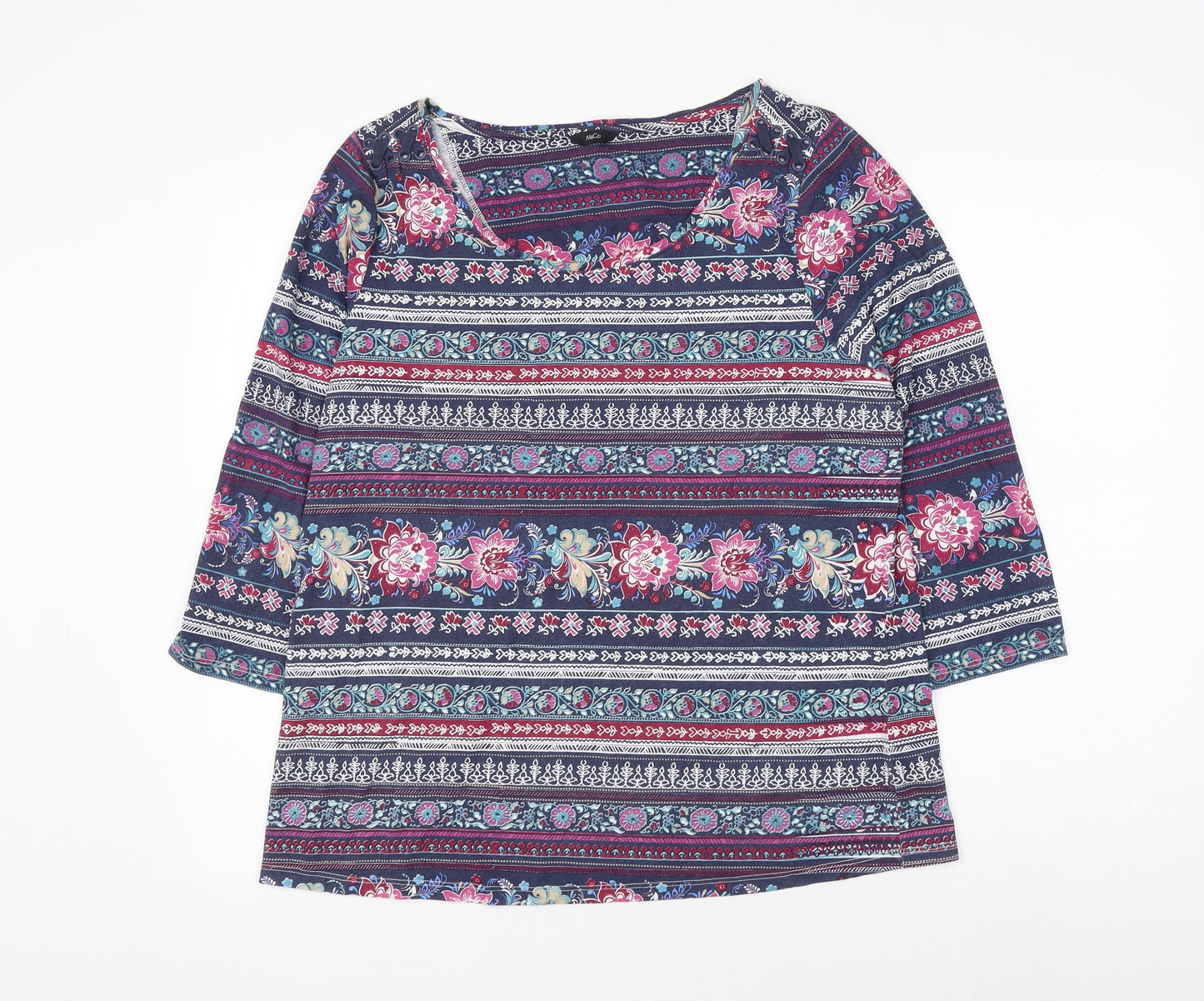 M&Co Womens Multicoloured Geometric Polyester Basic T-Shirt Size 18 Scoop Neck