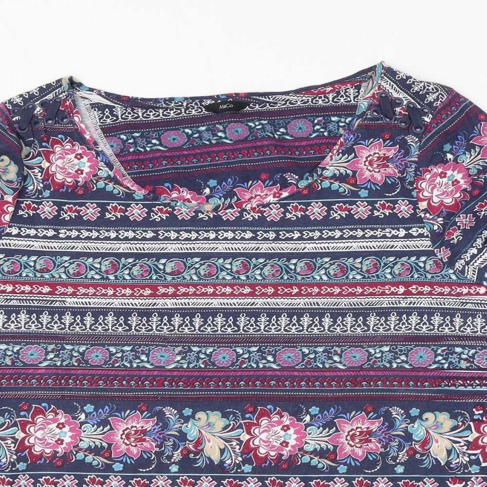 M&Co Womens Multicoloured Geometric Polyester Basic T-Shirt Size 18 Scoop Neck