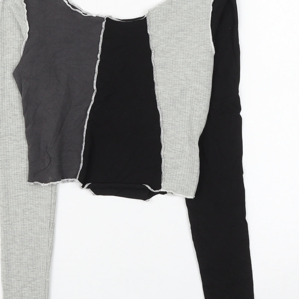 prew Womens Multicoloured Polyester Cropped T-Shirt Size S Round Neck - Colourblock
