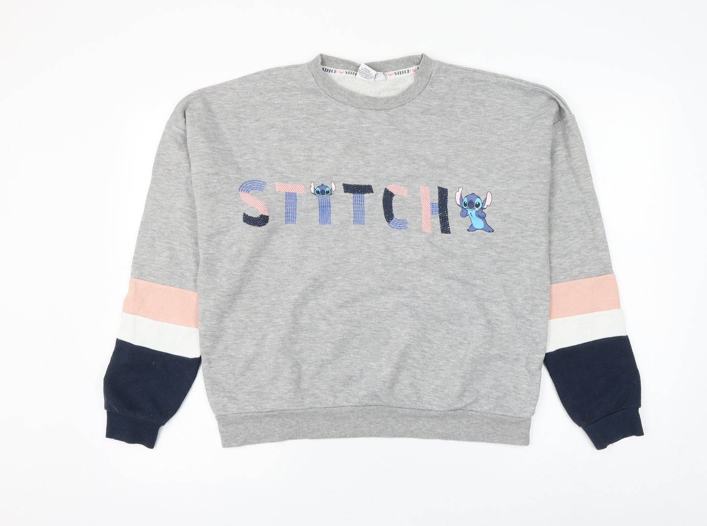 Primark Womens Grey Colourblock Polyester Pullover Sweatshirt Size 10 Pullover - Disney Stitch