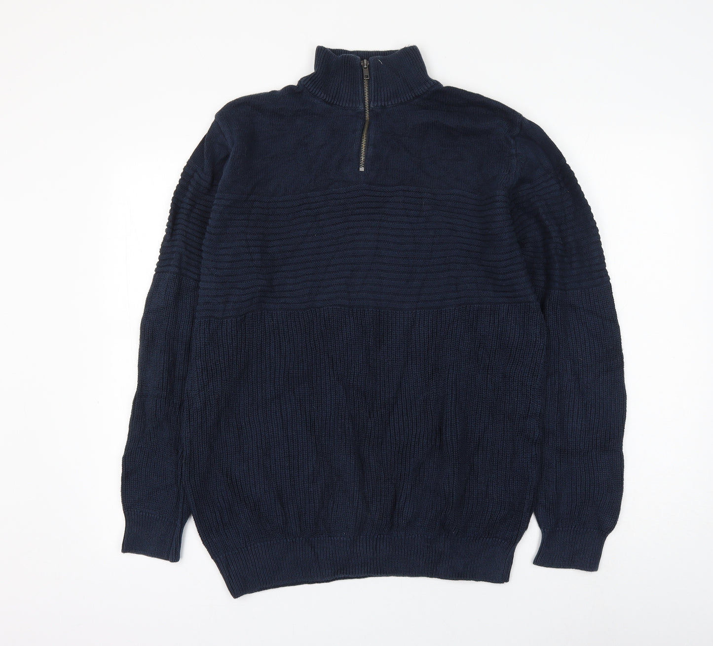 Matalan Mens Blue Mock Neck Cotton Pullover Jumper Size M