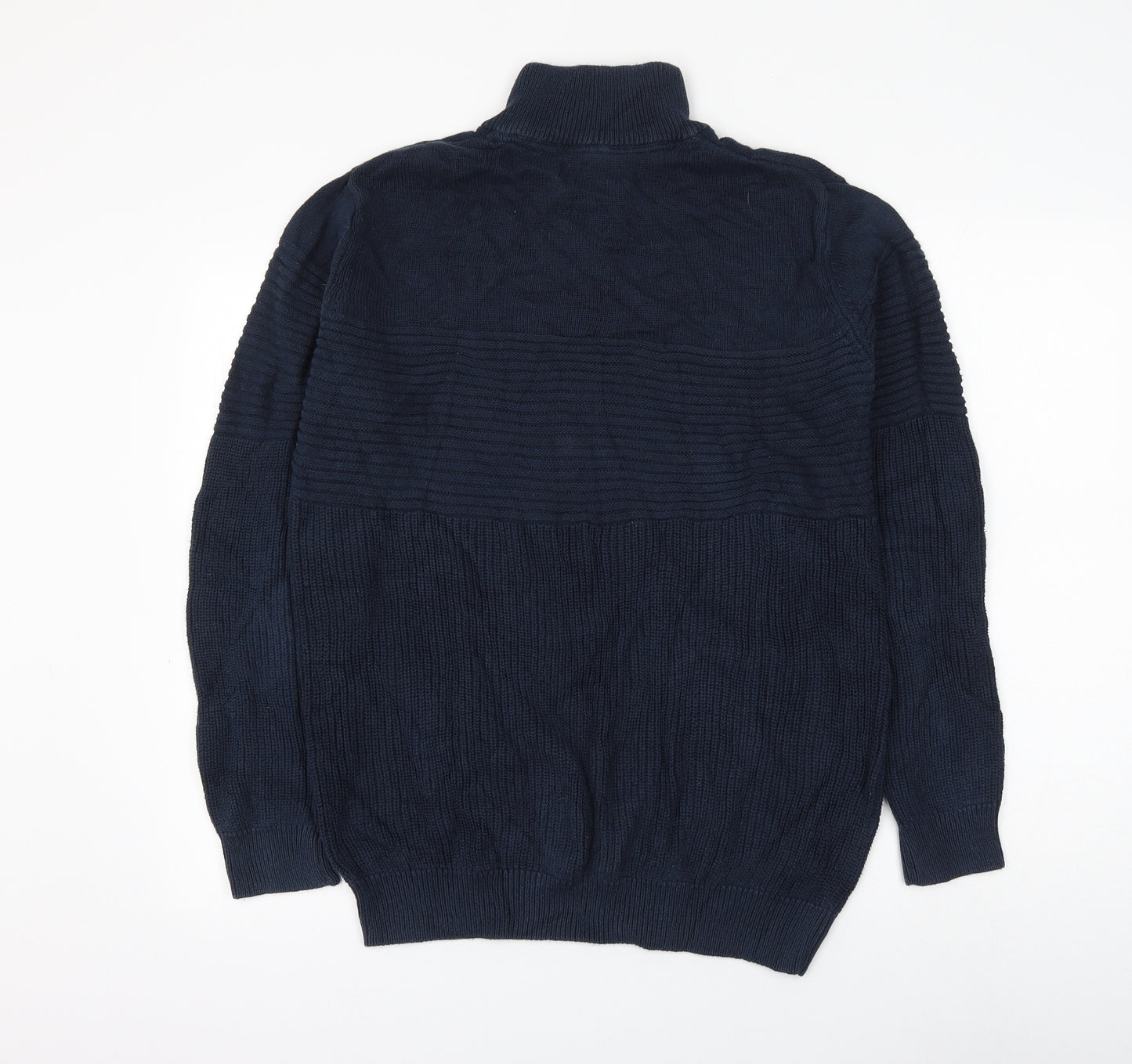 Matalan Mens Blue Mock Neck Cotton Pullover Jumper Size M