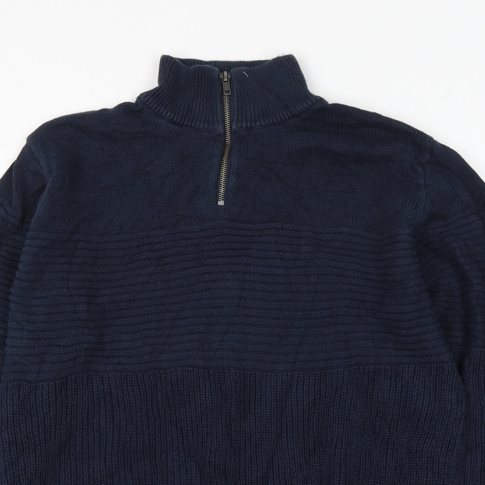 Matalan Mens Blue Mock Neck Cotton Pullover Jumper Size M