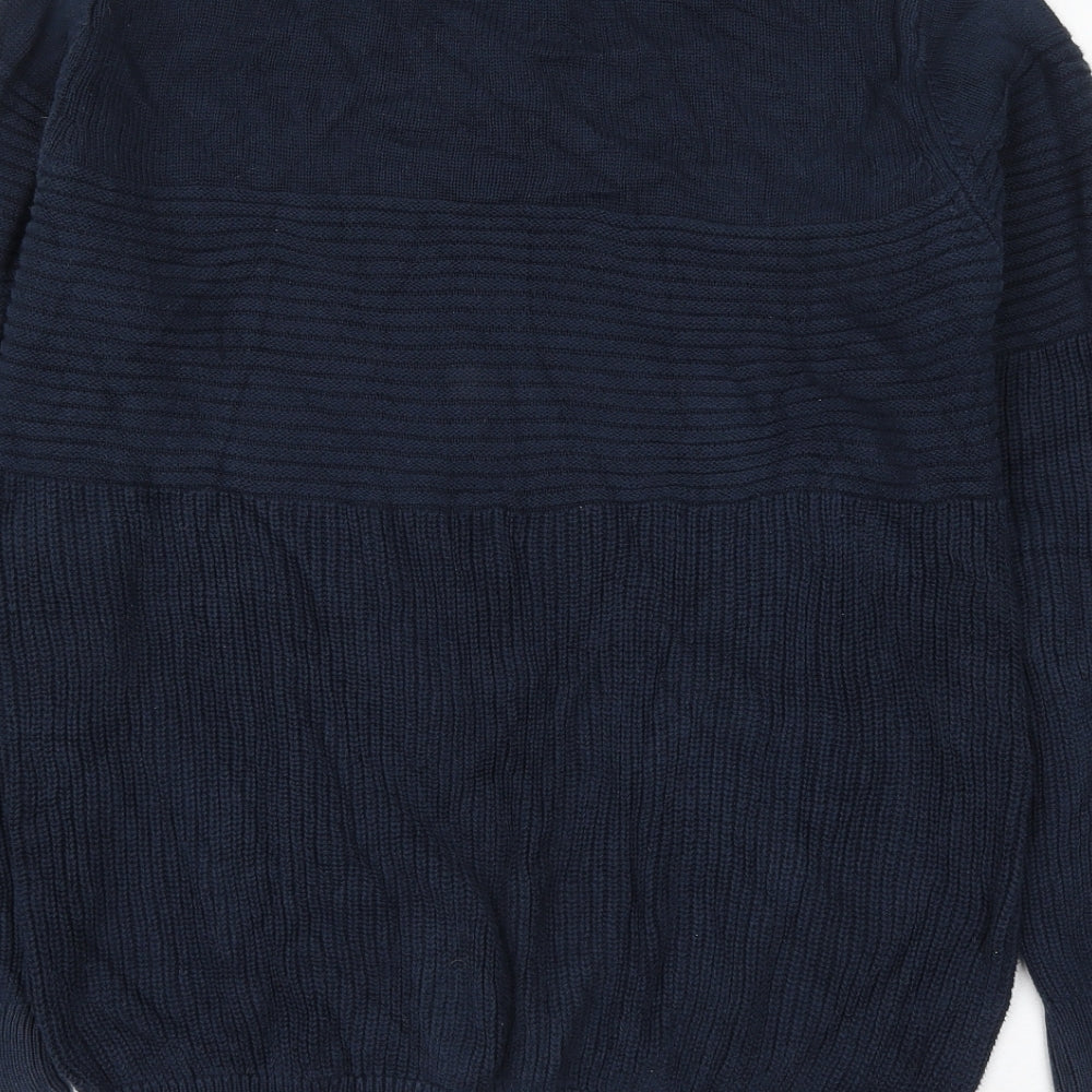 Matalan Mens Blue Mock Neck Cotton Pullover Jumper Size M