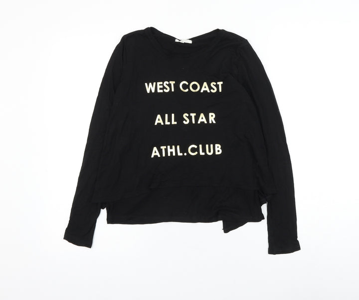 H&M Girls Black Viscose Basic Blouse Size 11-12 Years Round Neck Pullover - West Coast Slogan