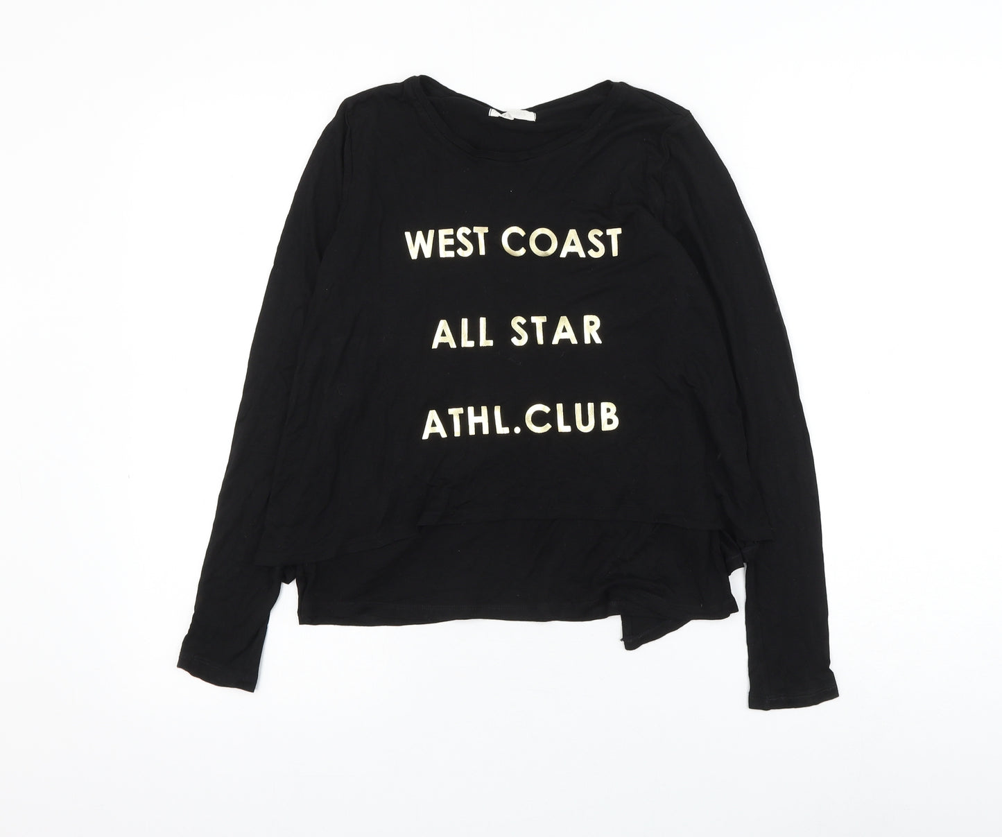 H&M Girls Black Viscose Basic Blouse Size 11-12 Years Round Neck Pullover - West Coast Slogan