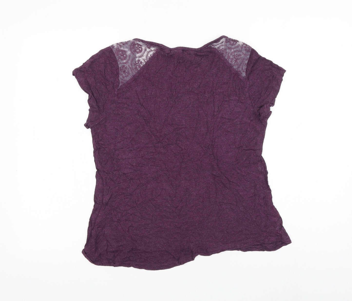 Fat Face Womens Purple Viscose Basic T-Shirt Size 12 Scoop Neck - Lace Detailing