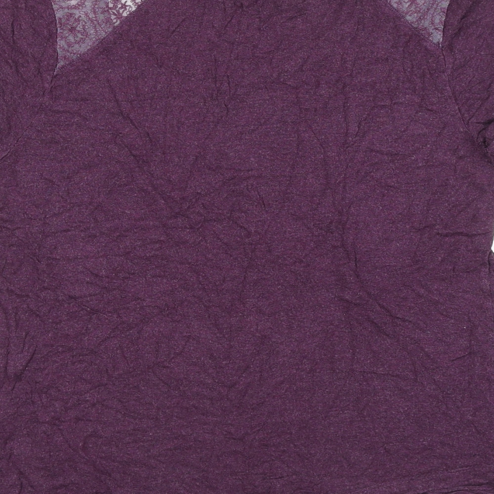 Fat Face Womens Purple Viscose Basic T-Shirt Size 12 Scoop Neck - Lace Detailing