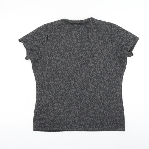 newloo Womens Grey Floral Polyester Basic Blouse Size 16 V-Neck