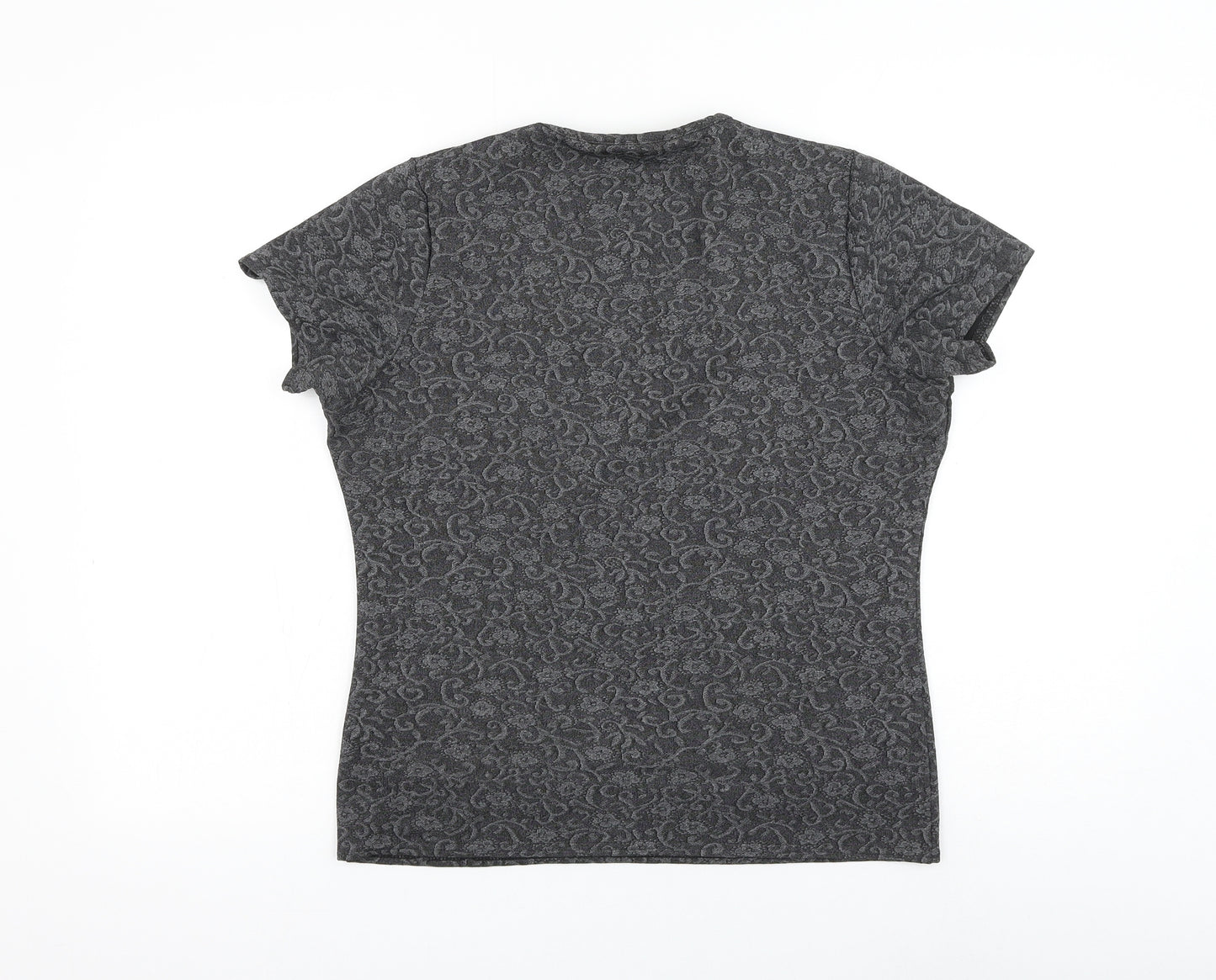 newloo Womens Grey Floral Polyester Basic Blouse Size 16 V-Neck
