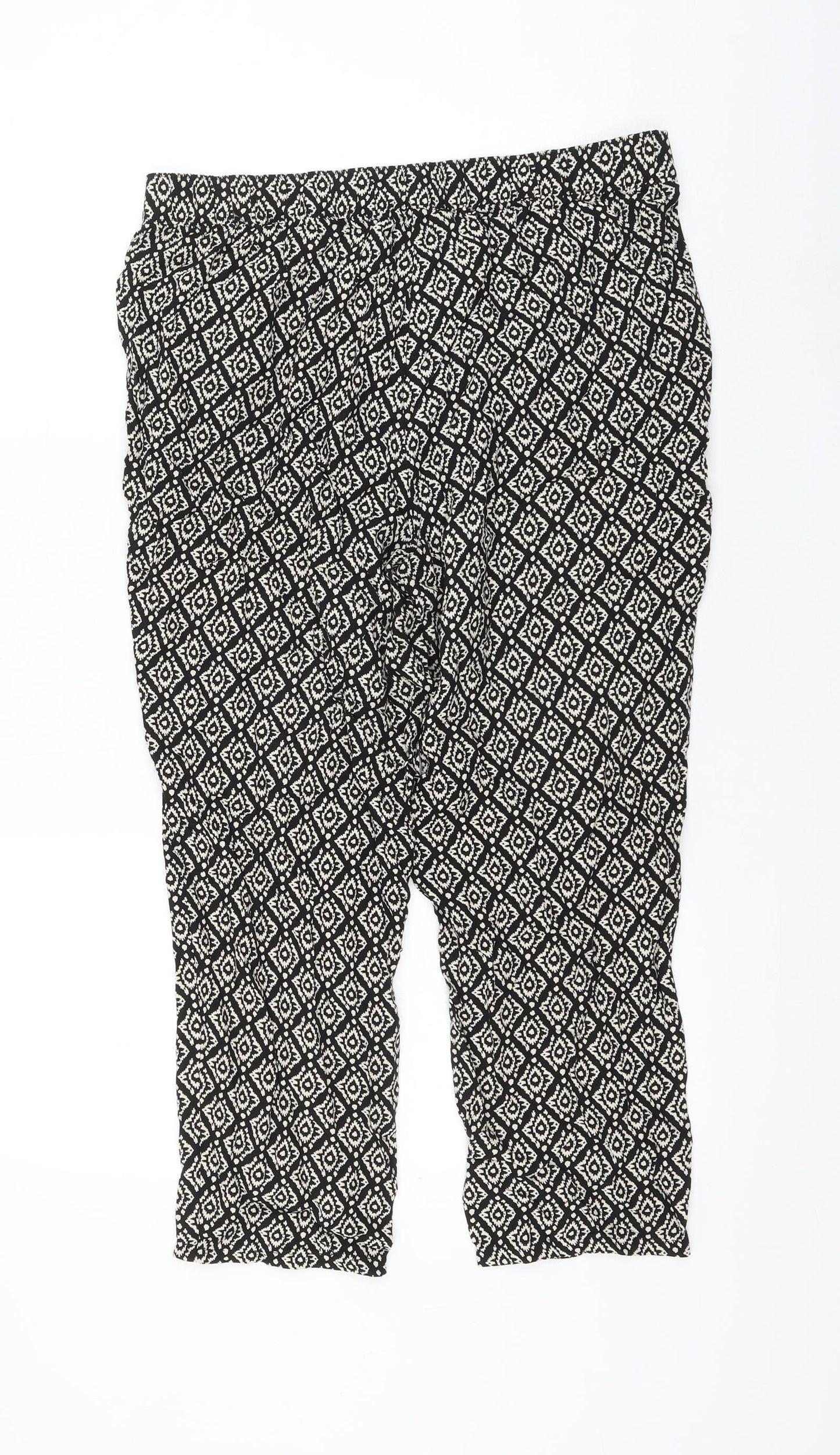 prew Womens Black Geometric Viscose Capri Trousers Size 32 in L22 in Regular