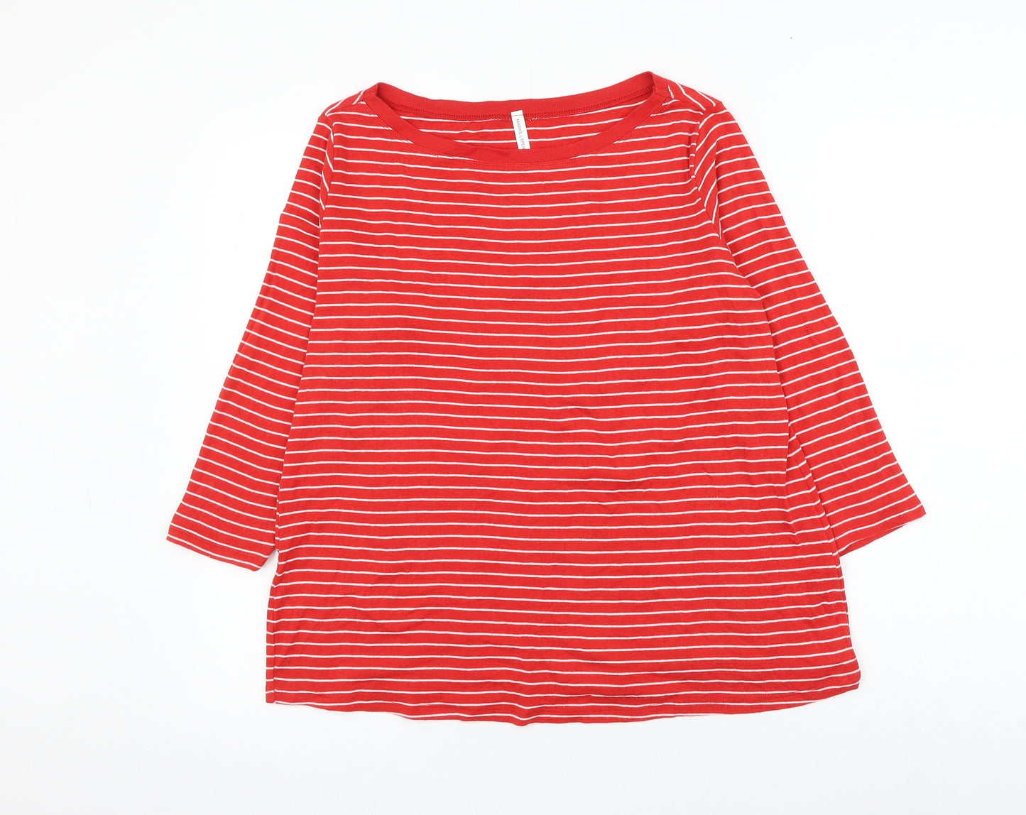 Marks and Spencer Womens Red Striped Cotton Basic T-Shirt Size 20 Round Neck