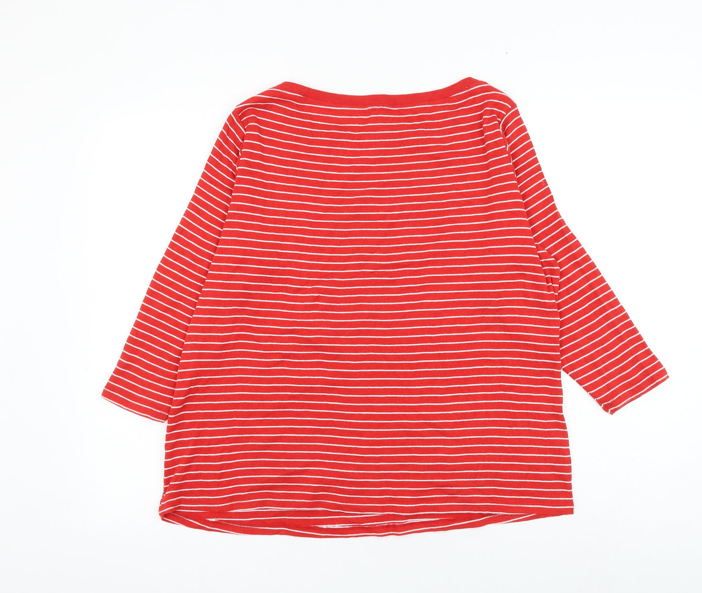 Marks and Spencer Womens Red Striped Cotton Basic T-Shirt Size 20 Round Neck